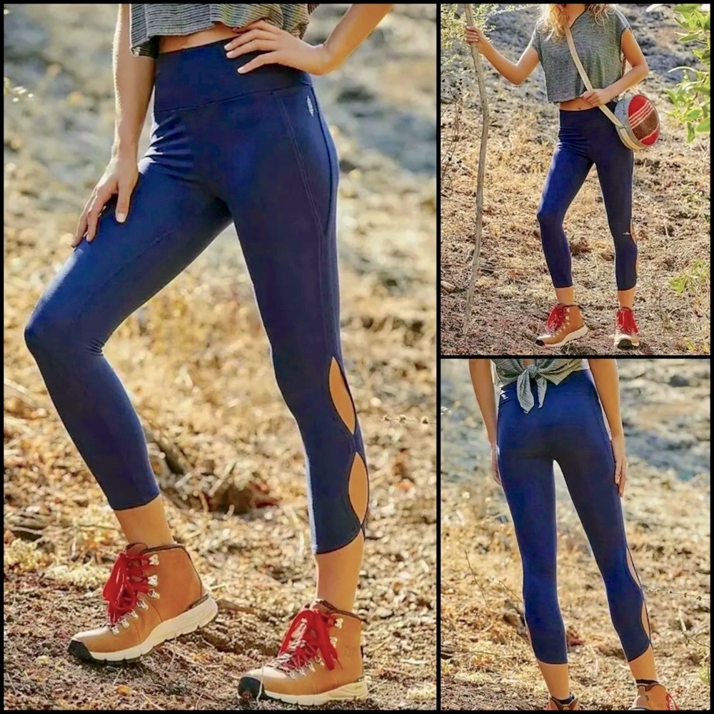 FP Movement Blue/Purple High Rise Cut-Out 7/8 Leggings Tights